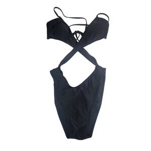 Wild Fable Large 12-14 Black Cross Front Cut Out One Piece Swimsuit